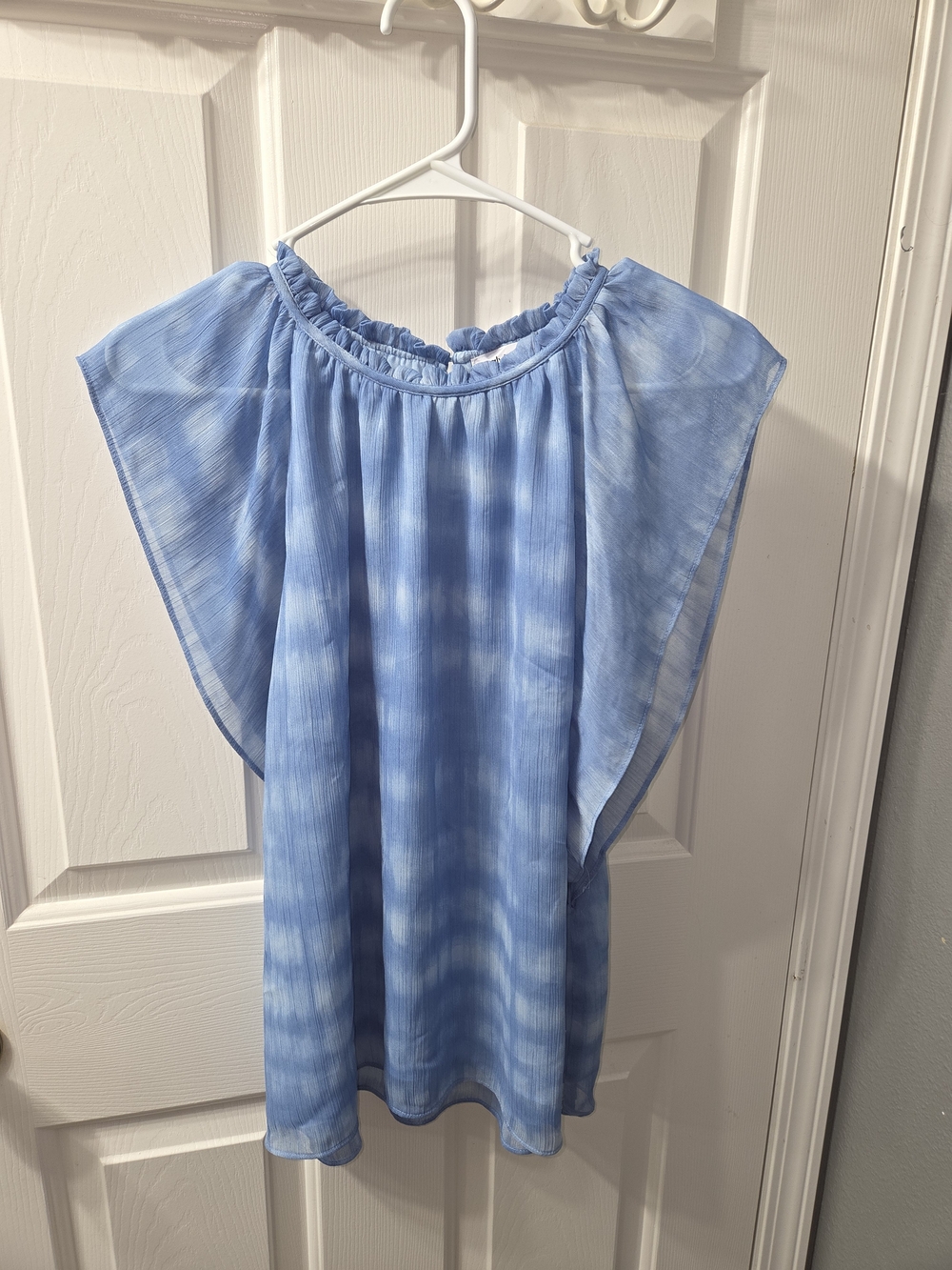 Calvin Klein Light Blue Tie-Dye Flutter Sleeve Blouse